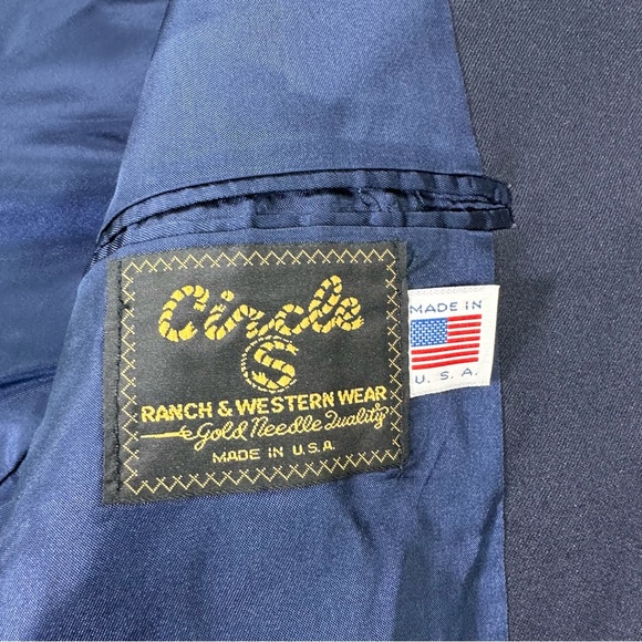 Vintage Circle S Sport Coat 46L Navy Blue USA Mens Ranch Western Wear Blazer - Picture 6 of 9